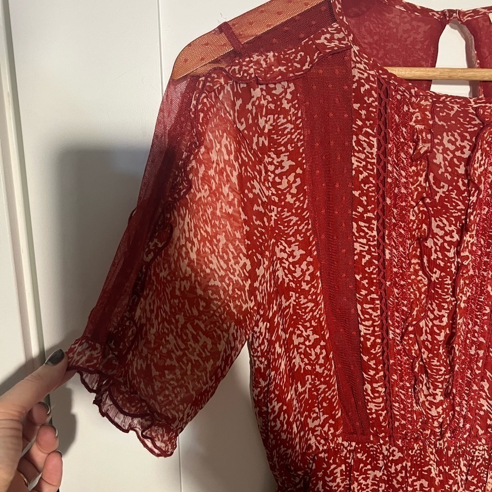 Anthropologie Floreat Red Amber Ruffle Lace Dress Sz 6 - Picture 8 of 11